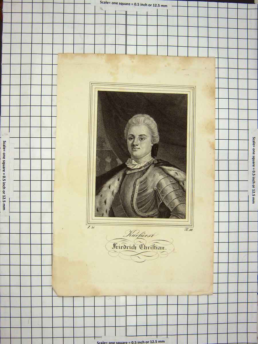 Original Old Antique Print C1790-C1900 Portrait Kurfirst Freidrich Christian