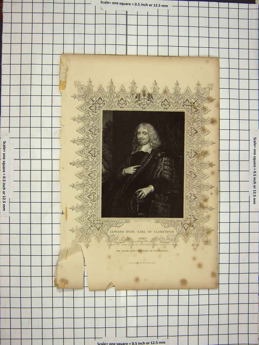 Original Old Antique Print C1790-C1900 Portrait Edward Hyde Earl Clarendon 18th
