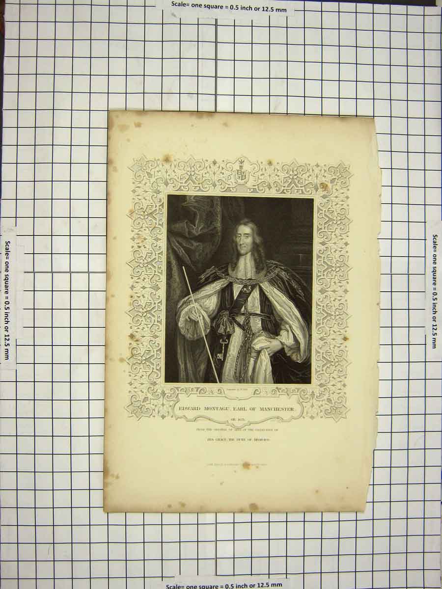 Original Old Antique Print C1790-C1900 Portrait Edward Montagu Earl Manchester