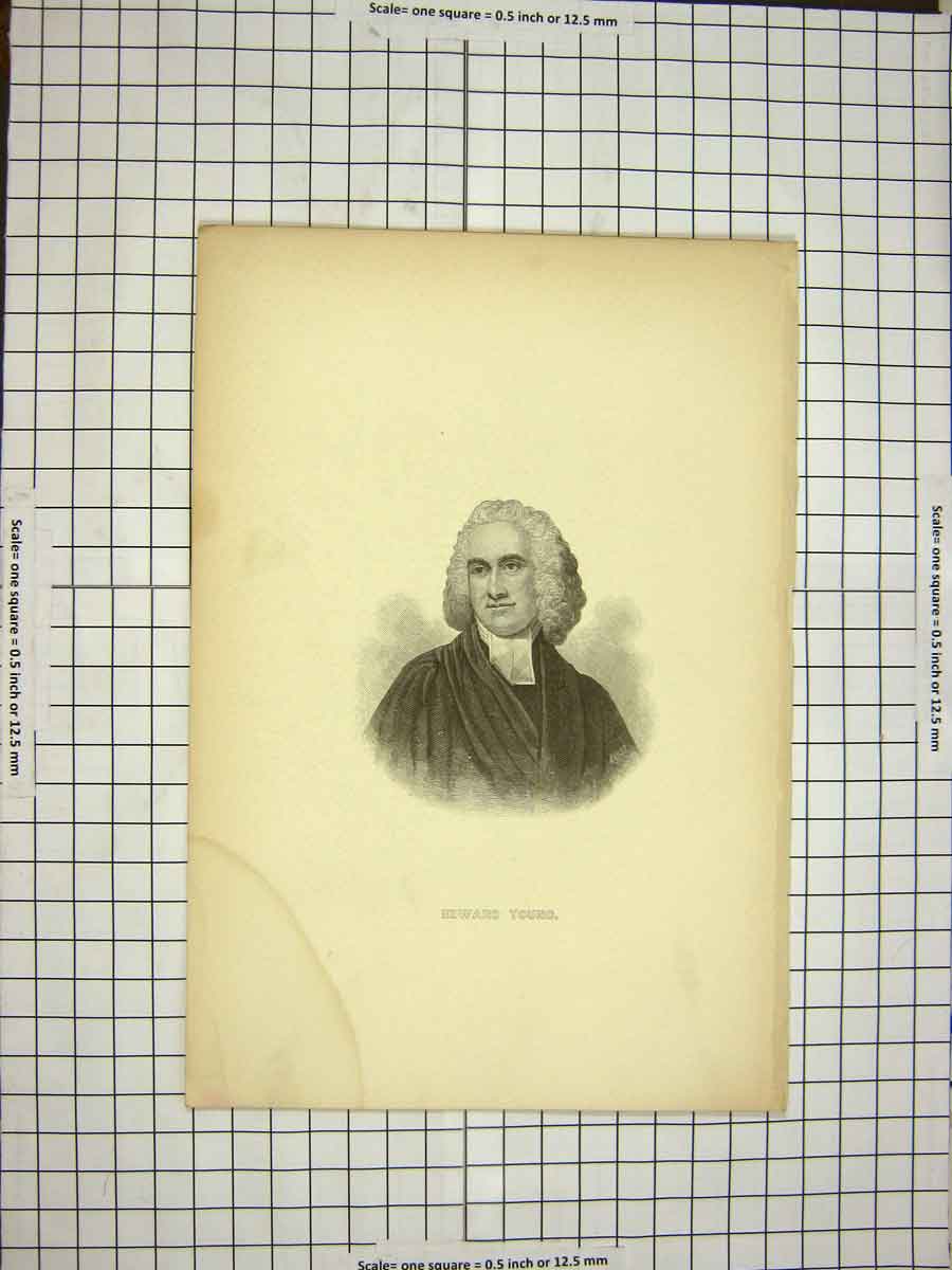 Original Old Antique Print C1790-C1900 Portrait Edward Young 18th Century