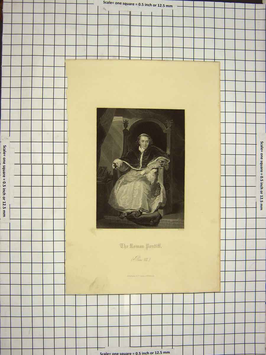Original Old Antique Print Ref.568 C1790-C1900 Portrait Roman Pontiff Pius Pope