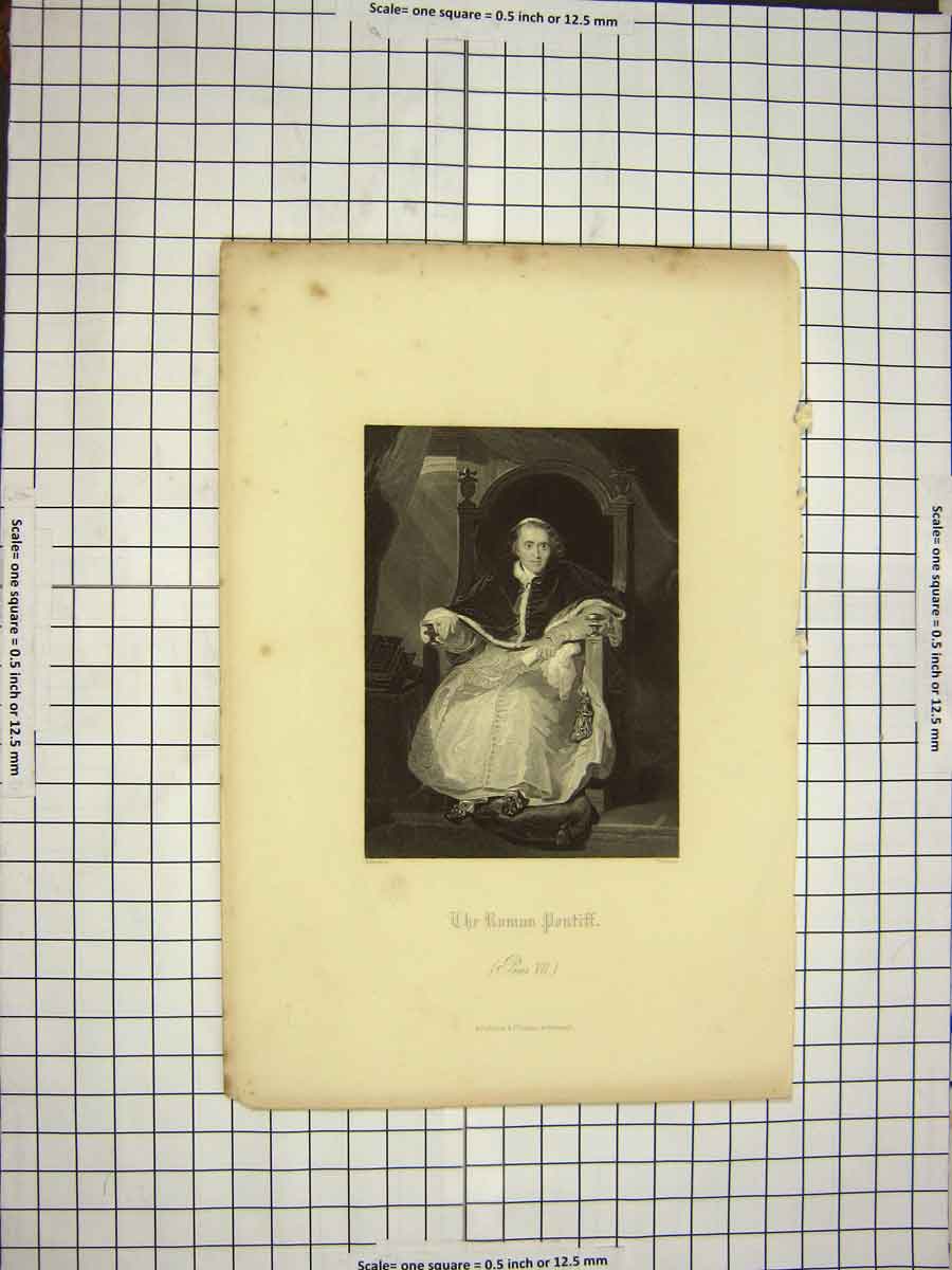 Original Old Antique Print Ref.567 C1790-C1900 Portrait Roman Pontiff Pius Pope
