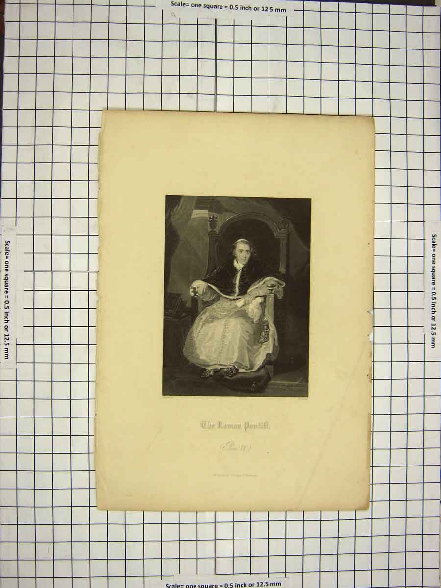 Original Old Antique Print Ref.565 C1790-C1900 Portrait Roman Pontiff Pius Pope
