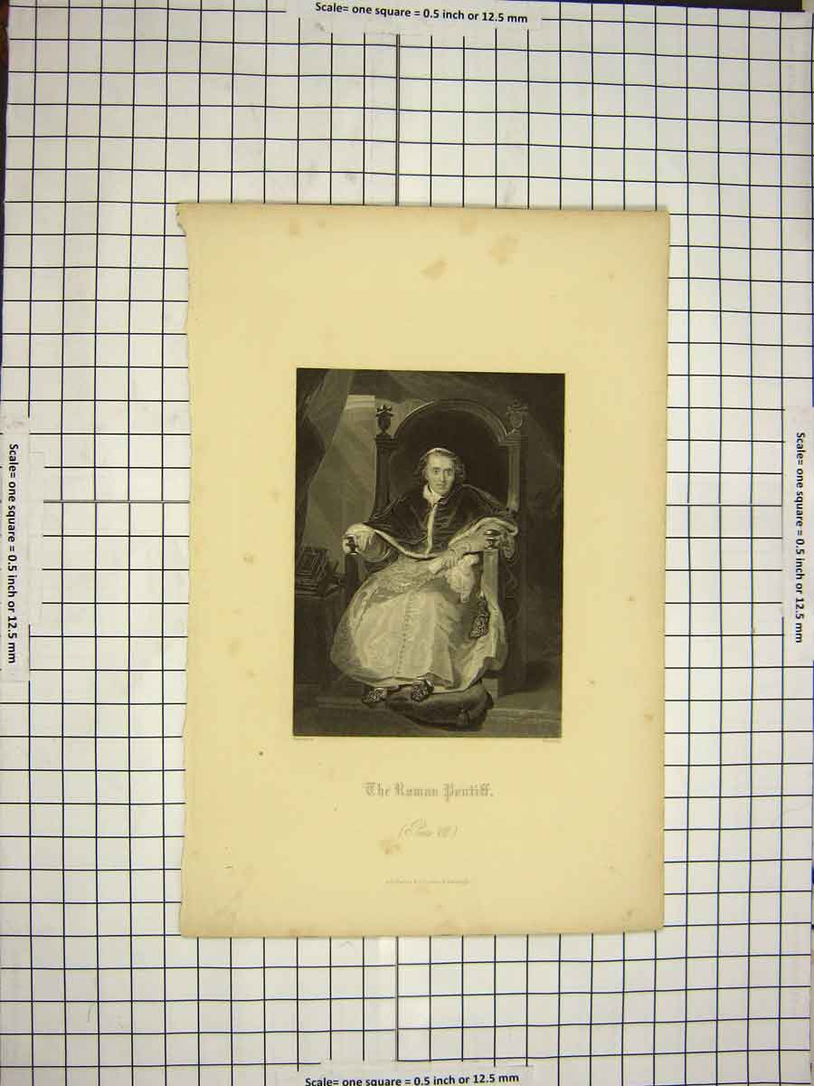 Original Old Antique Print C1790-C1900 Portrait Roman Pontiff Pius Pope 18th