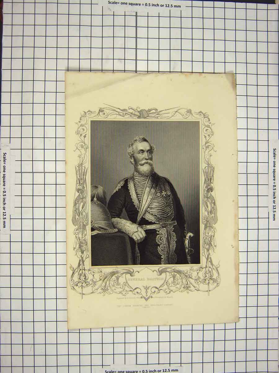 Original Old Antique Print C1790-C1900 Portrait General Beaston Engraving 18th