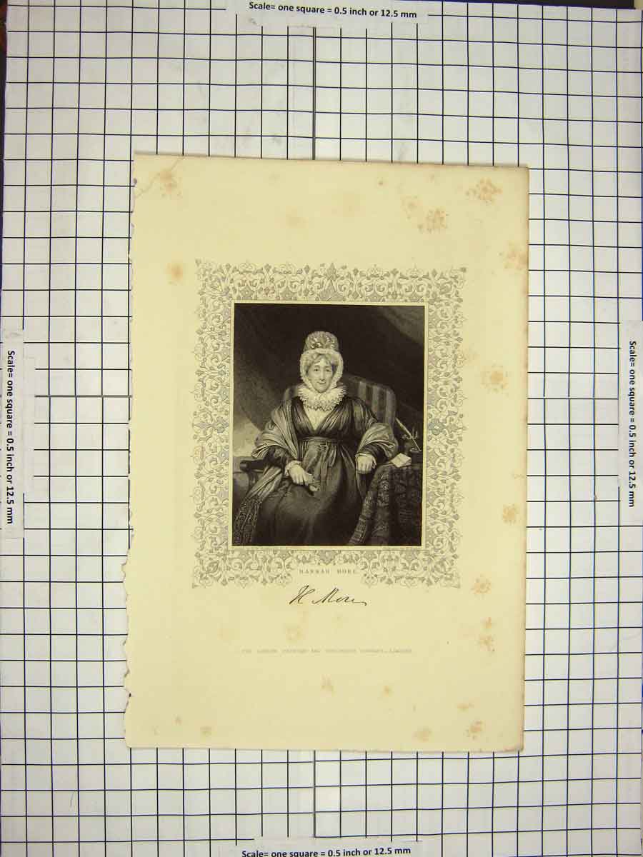 Original Old Antique Print C1790-C1900 Portrait Hannah More Lady Finden 18th