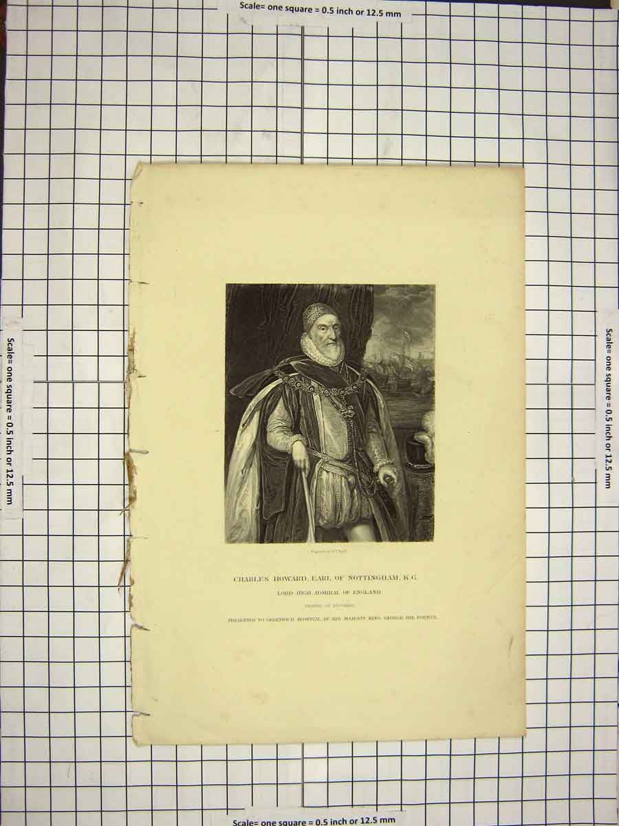 Original Old Antique Print C1790-C1900 Portrait Charles Howard Earl Nottingham