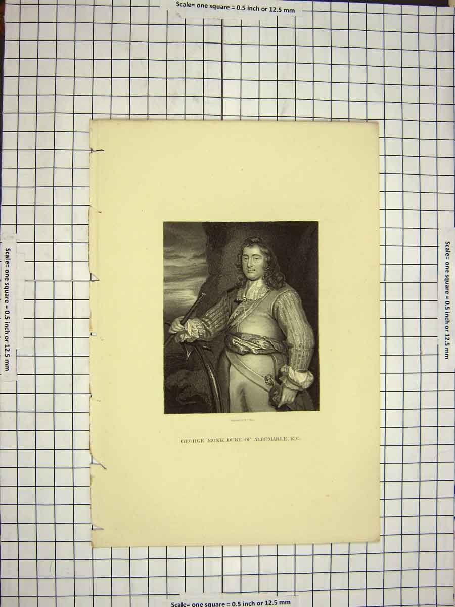 Original Old Antique Print C1790-C1900 Portrait George Monk Duke Albemarle 18th