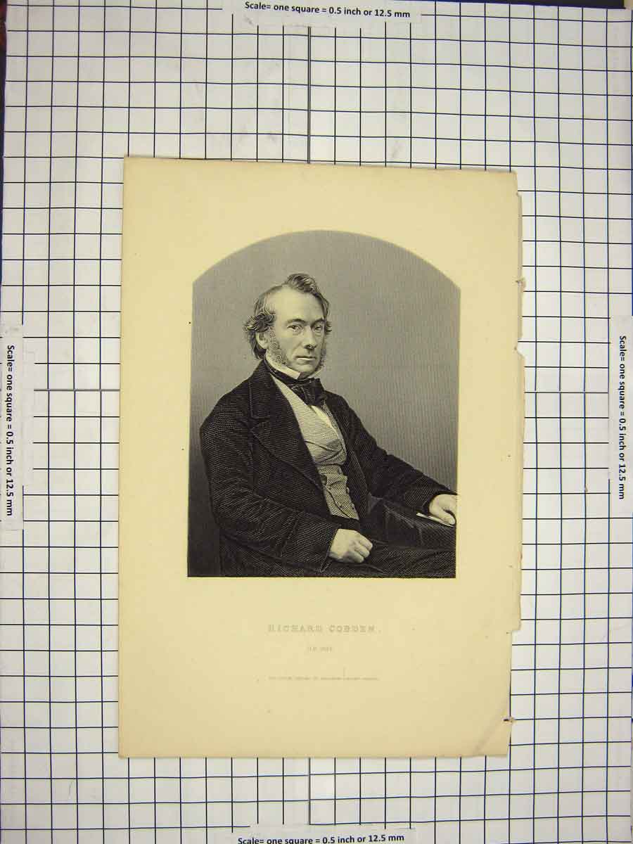 Original Old Antique Print C1790-C1900 Portrait Richard Cobden Engraving 18th