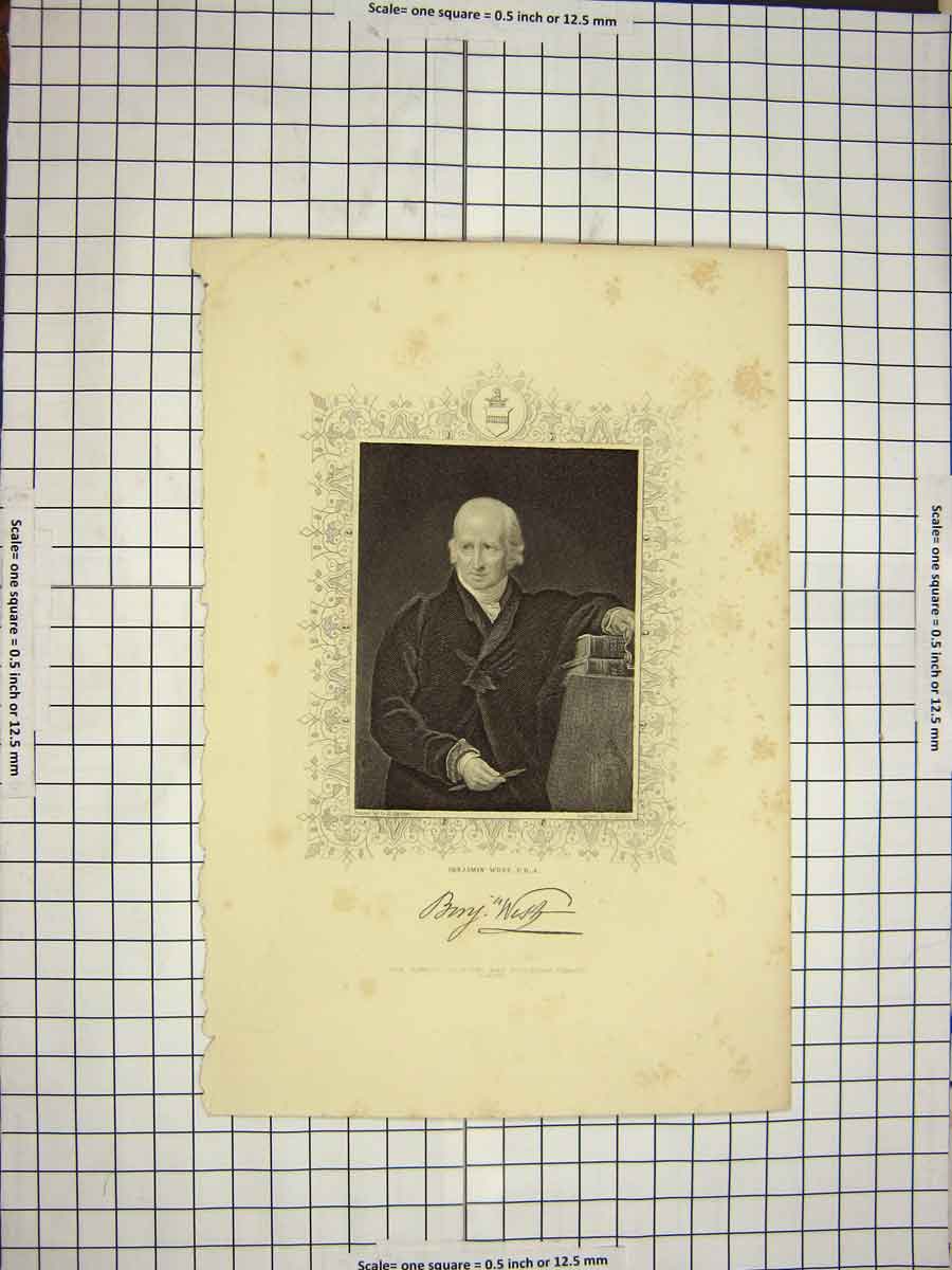Original Old Antique Print C1790-C1900 Portrait Benjamin West Engraving 18th