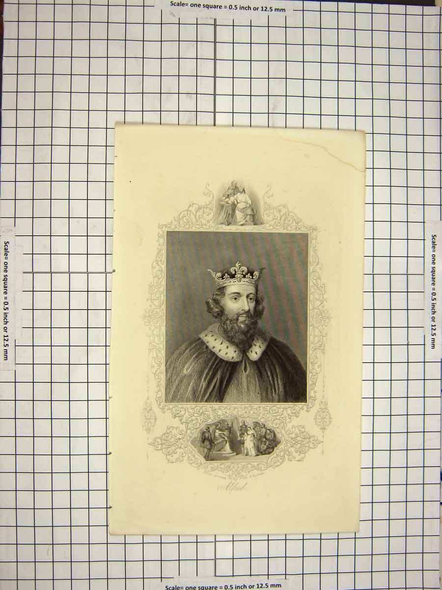 Original Old Antique Print C1790-C1900 Portrait King Alfred Hastings 18th