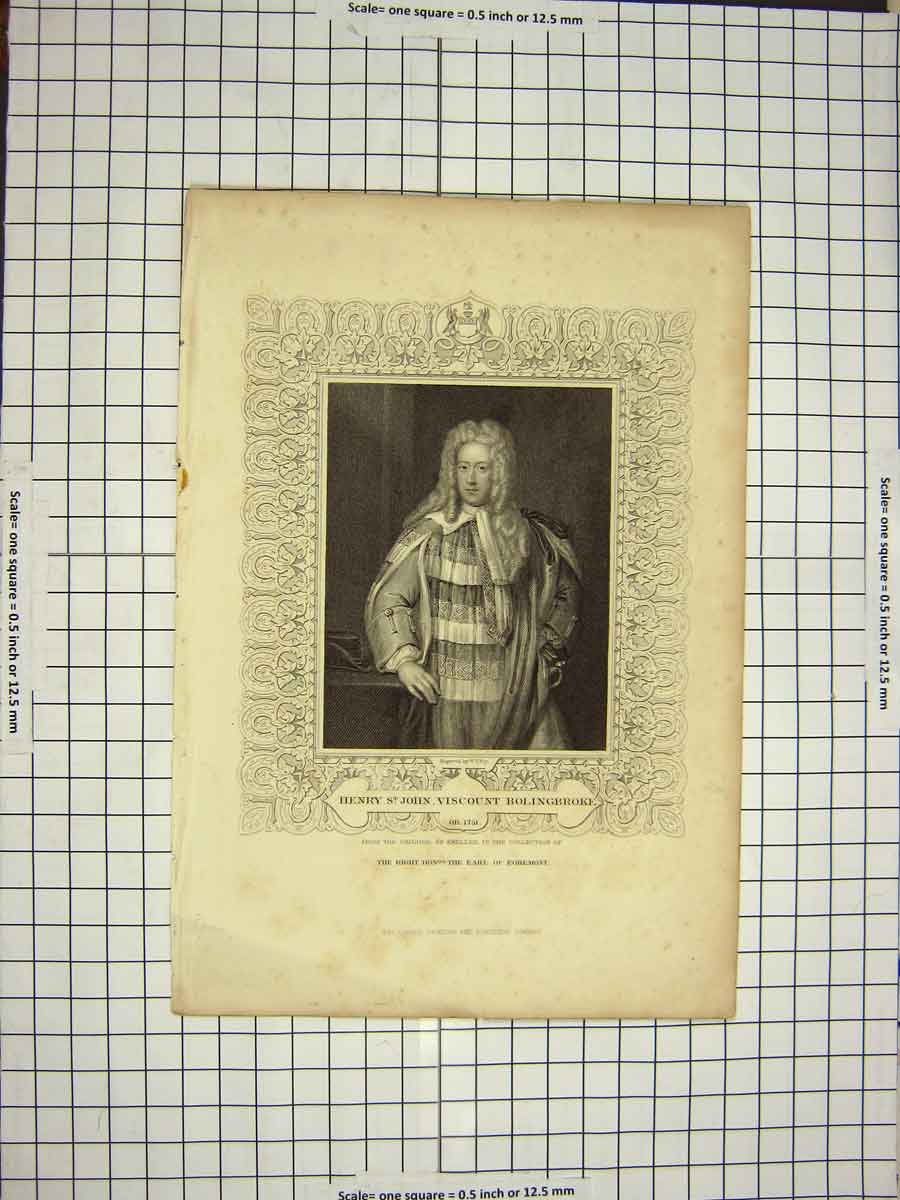 Old Antique Print C1790-C1900 Portrait Henry St.John Viscount Bolingbroke 18th