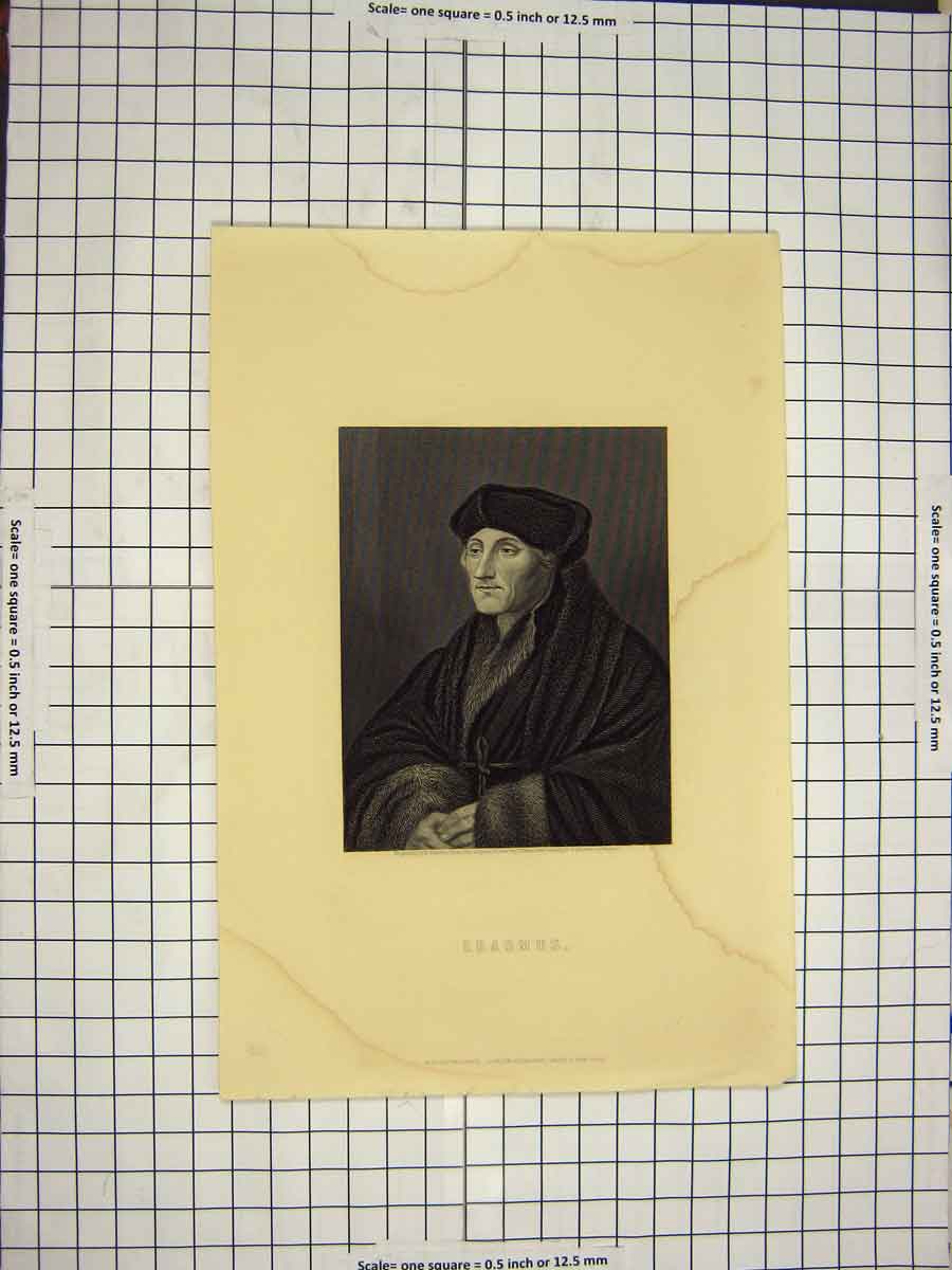Original Old Antique Print C1790-C1900 Portrait Erasmus Engraving Scriven 18th