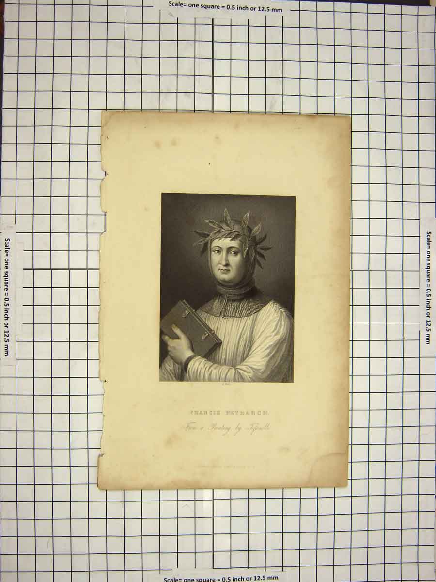 Original Old Antique Print C1790-C1900 Portrait Francis Petrarch Hunt 18th