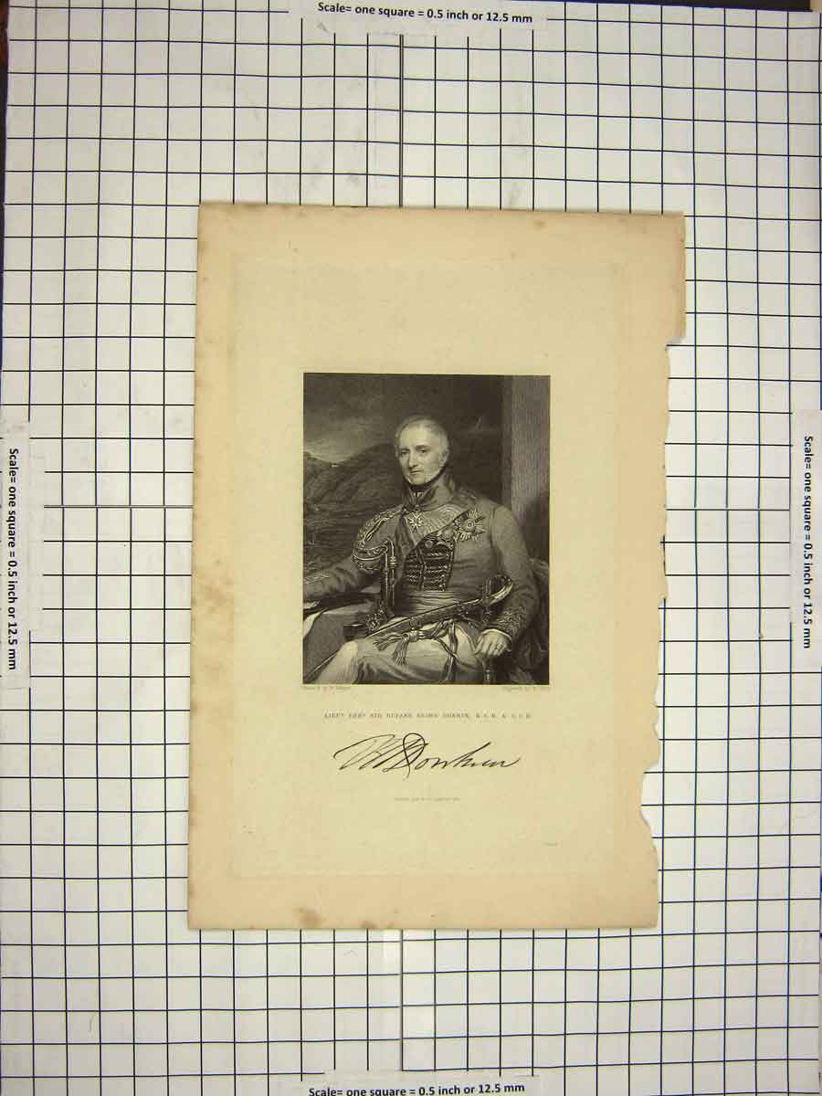 Original Old Antique Print C1790-C1900 Portrait Sir Rufane Shawe Donkin 18th