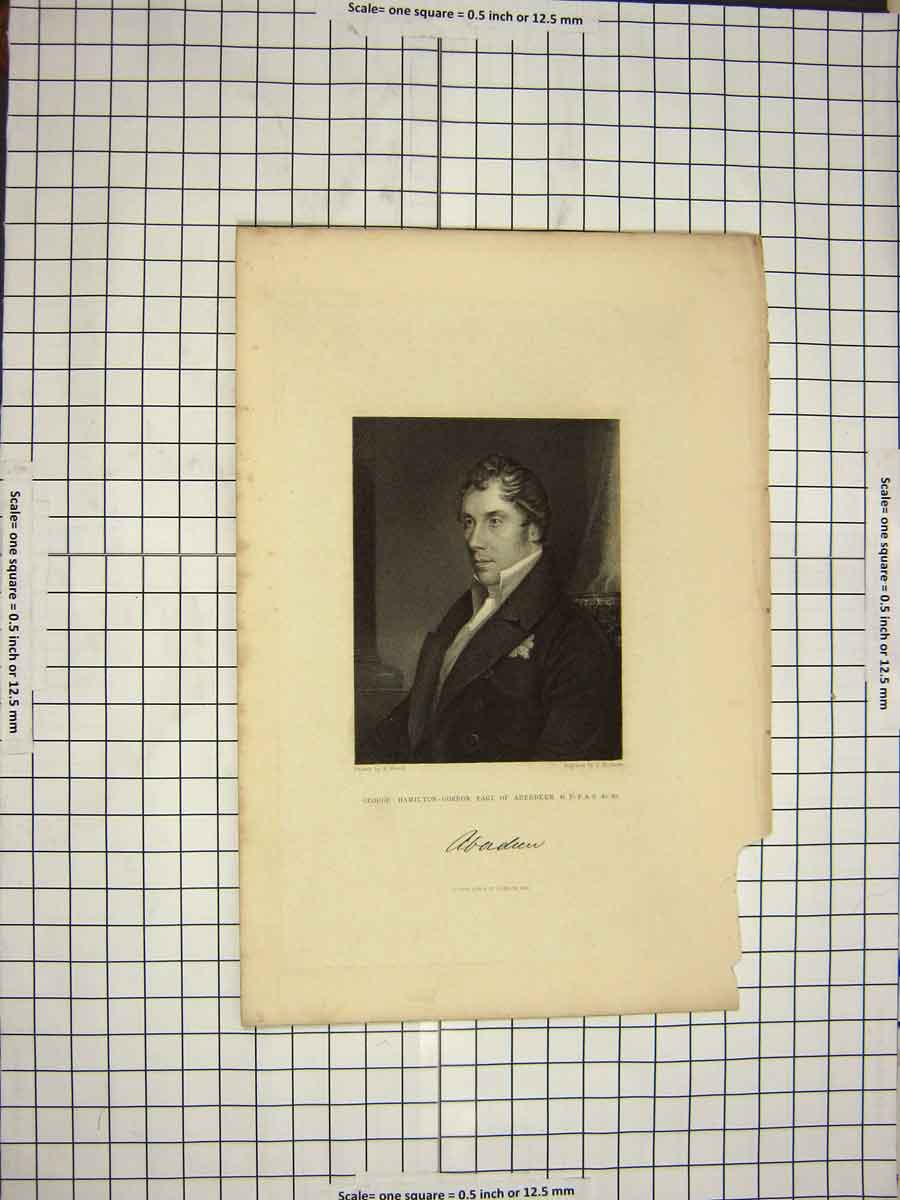 Old Antique Print C1790-C1900 Portrait George Hamilton -Gordon Aberdeen 18th