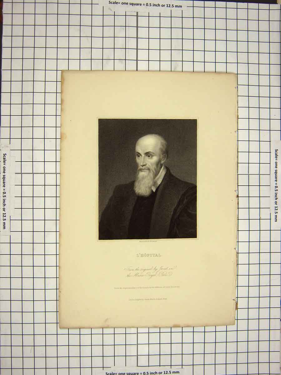 Original Old Antique Print C1790-C1900 Portrait L'Hopital Woodman 18th Century