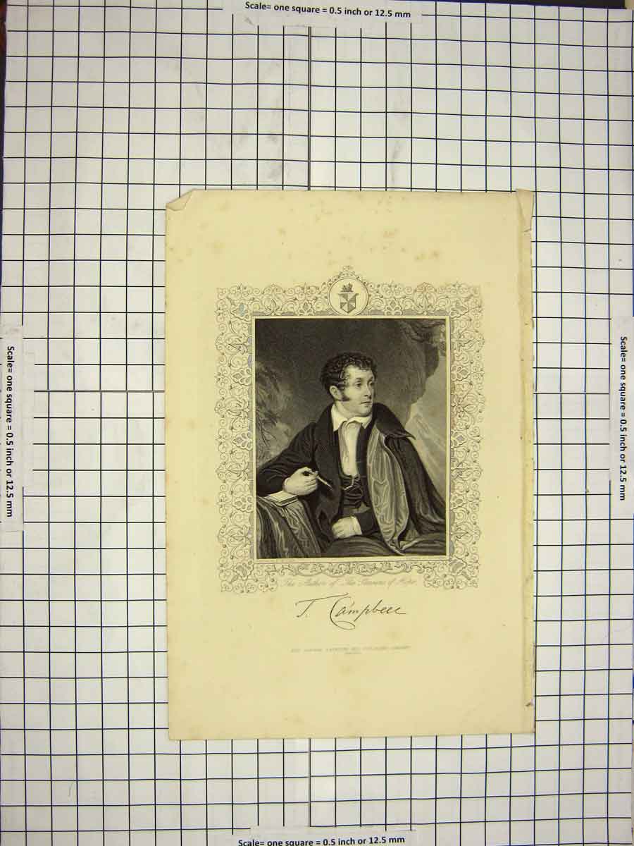 Original Old Antique Print C1790-C1900 Portrait Cambell Author Pleasures 18th