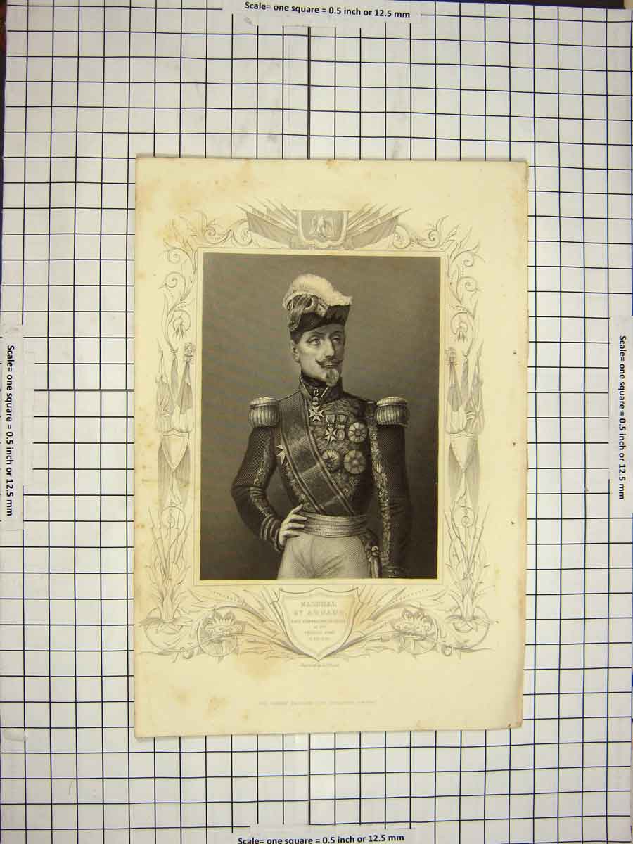 Original Old Antique Print C1790-C1900 Portrait Marshal St. Arnaud French 18th
