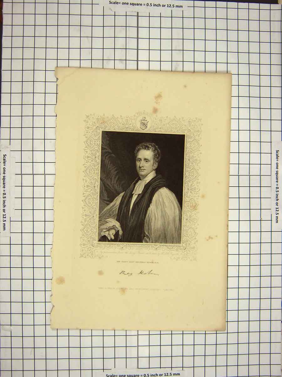 Original Old Antique Print C1790-C1900 Portrait Rev. Reginald Heber 18th