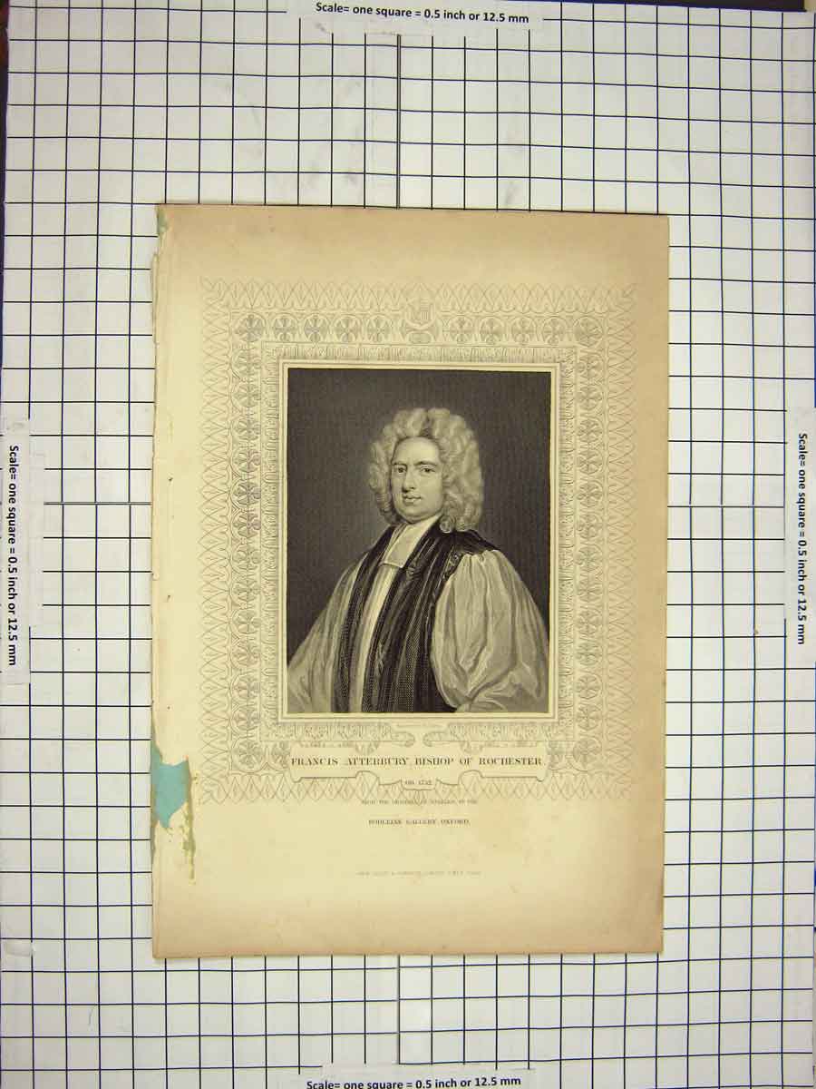 Old Antique Print C1790-C1900 Portrait Francis Atterbury Bishop Rochester 18th