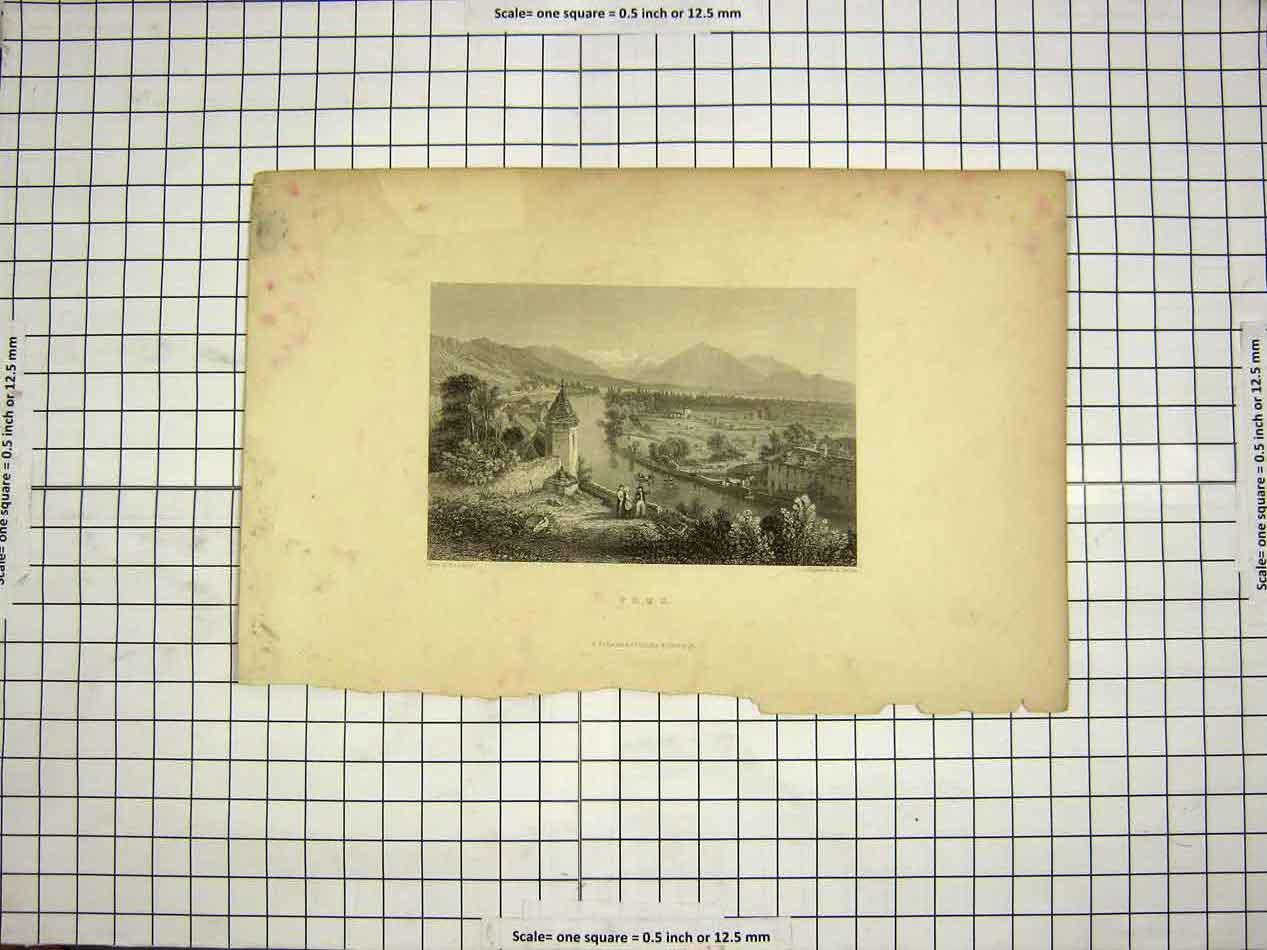 Original Old Antique Print C1800 Engraving View Thun Cooper Finden 19th Century