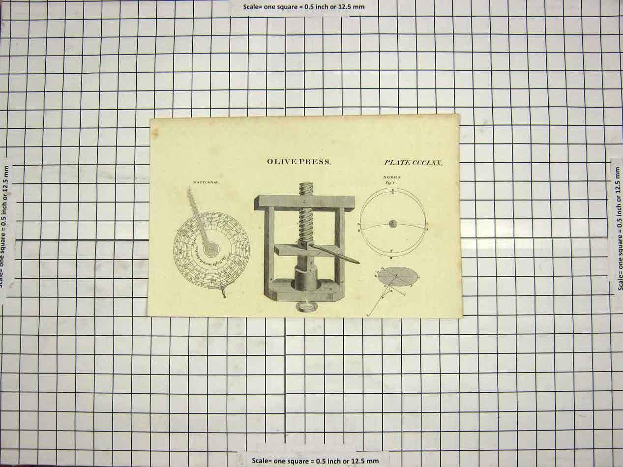 Old Antique Print C1800 Encyclopaedia Britannica Olive Press Instruments 19th