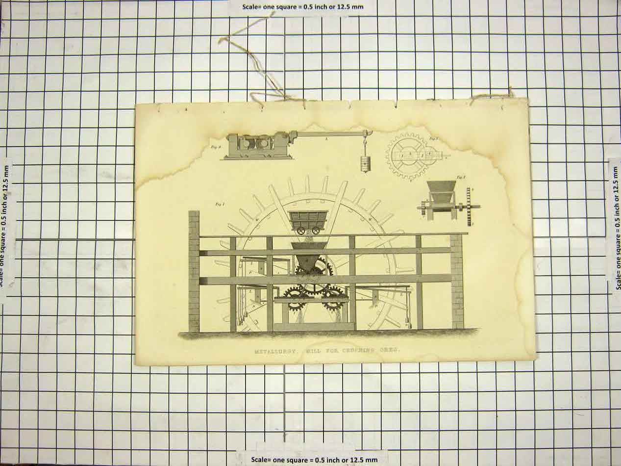 Original Old Antique Print C1800 Encyclopaedia Britannica Metallurgy Mill Ores