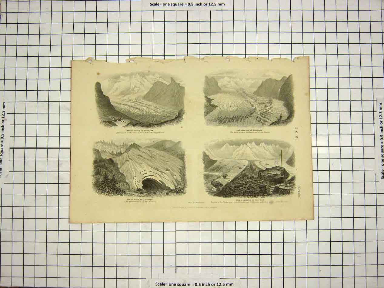 Old Antique Print C1800 Encyclopaedia Britannica Ice Glaciers Zermatt Aar 19th
