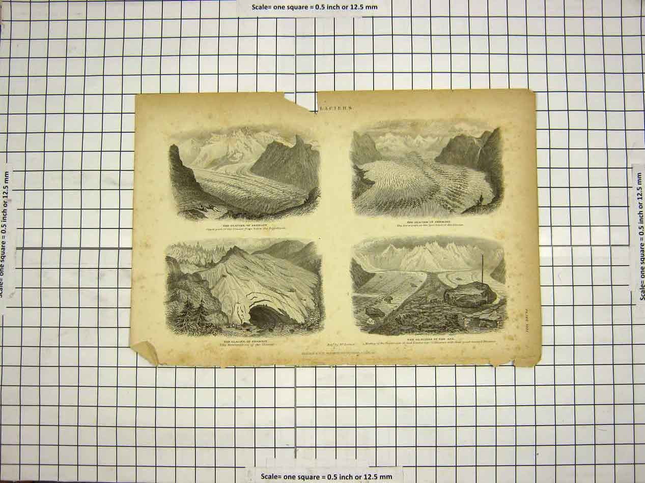 Original Old Antique Print C1800 Encyclopaedia Britannica Glaciers Zermatt Aar