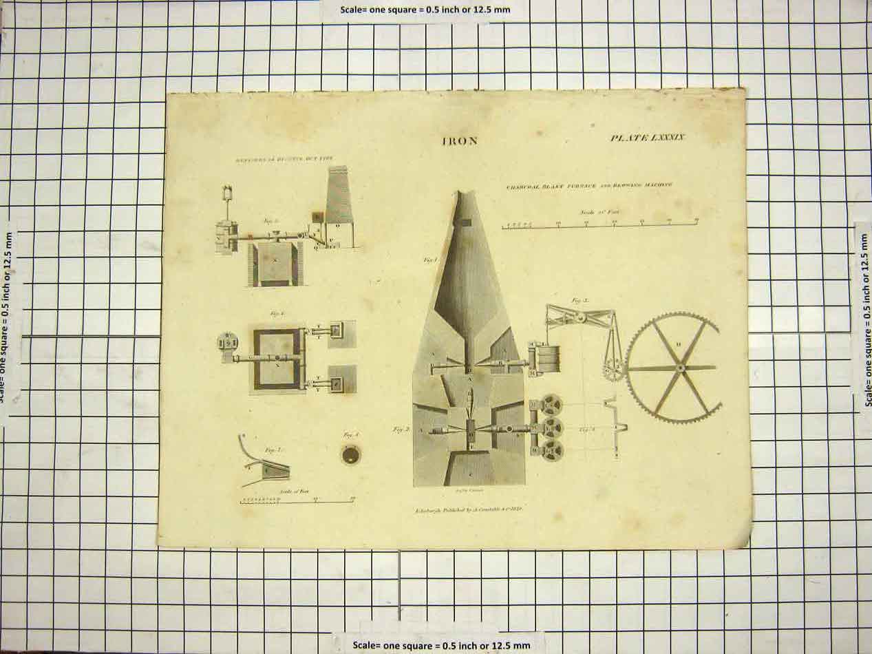 Original Old Antique Print C1800 Encyclopaedia Britannica Iron Refinery Furnace