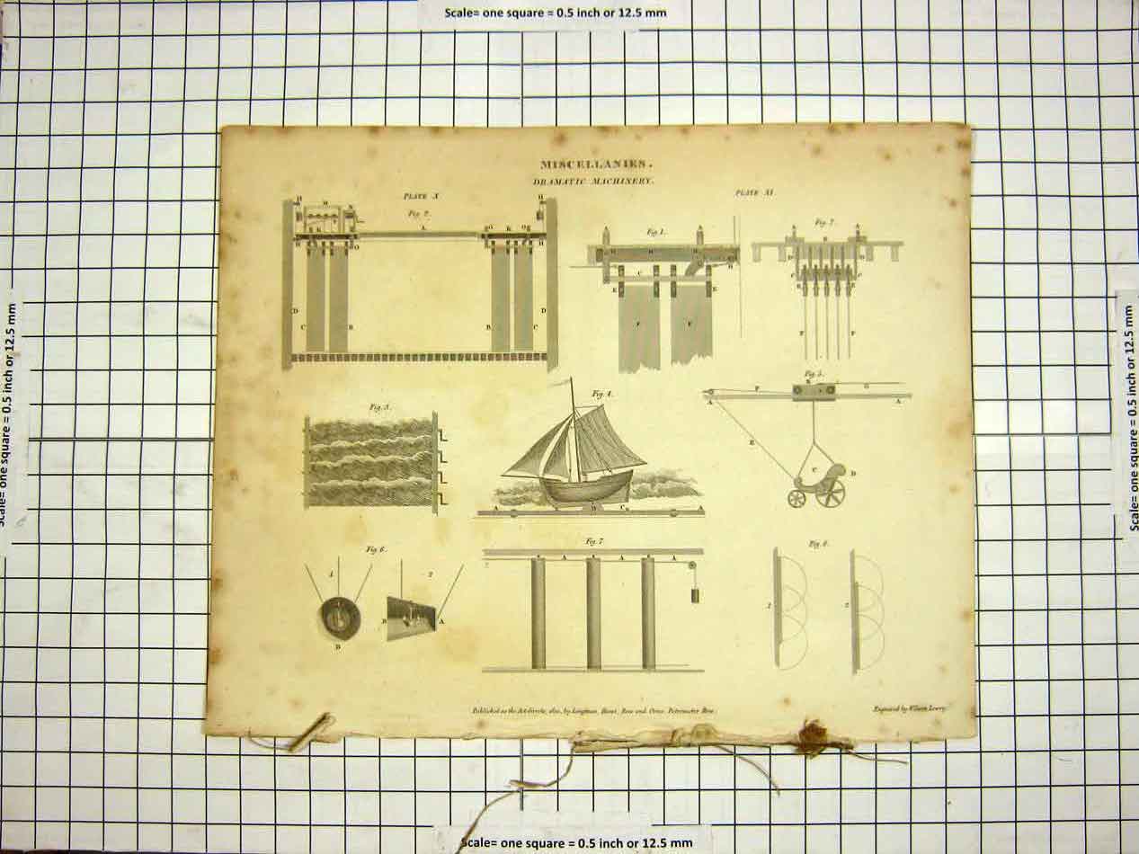 Original Old Antique Print C1800 Encyclopaedia Britannica Dramatic Machinery
