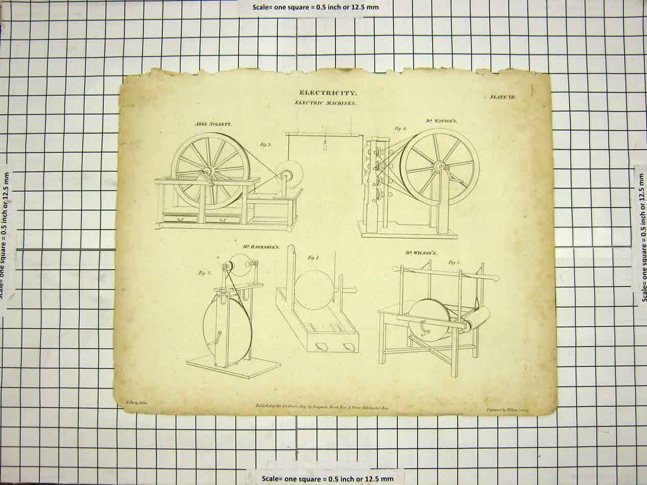 Original Old Antique Print C1800 Encyclopaedia Britannica Electricity Machines
