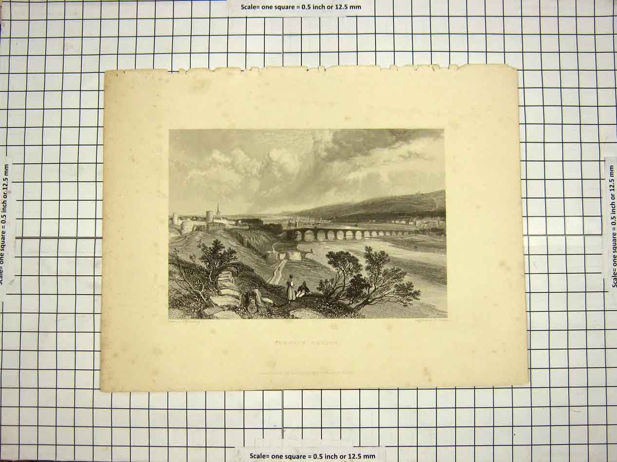 Original Old Antique Print C1800 Berwick Bridge River Engraving Finden Harding