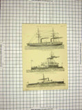 Original Old Antique Print C1800 Encyclopaedia Britannica War Ships Inflexible