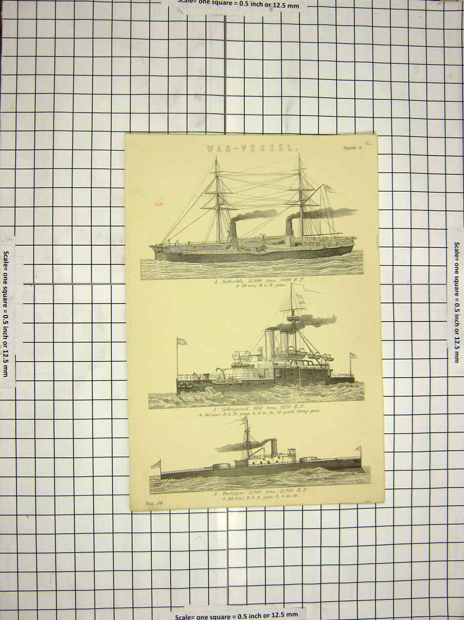 Original Old Antique Print C1800 Encyclopaedia Britannica War Ships Inflexible