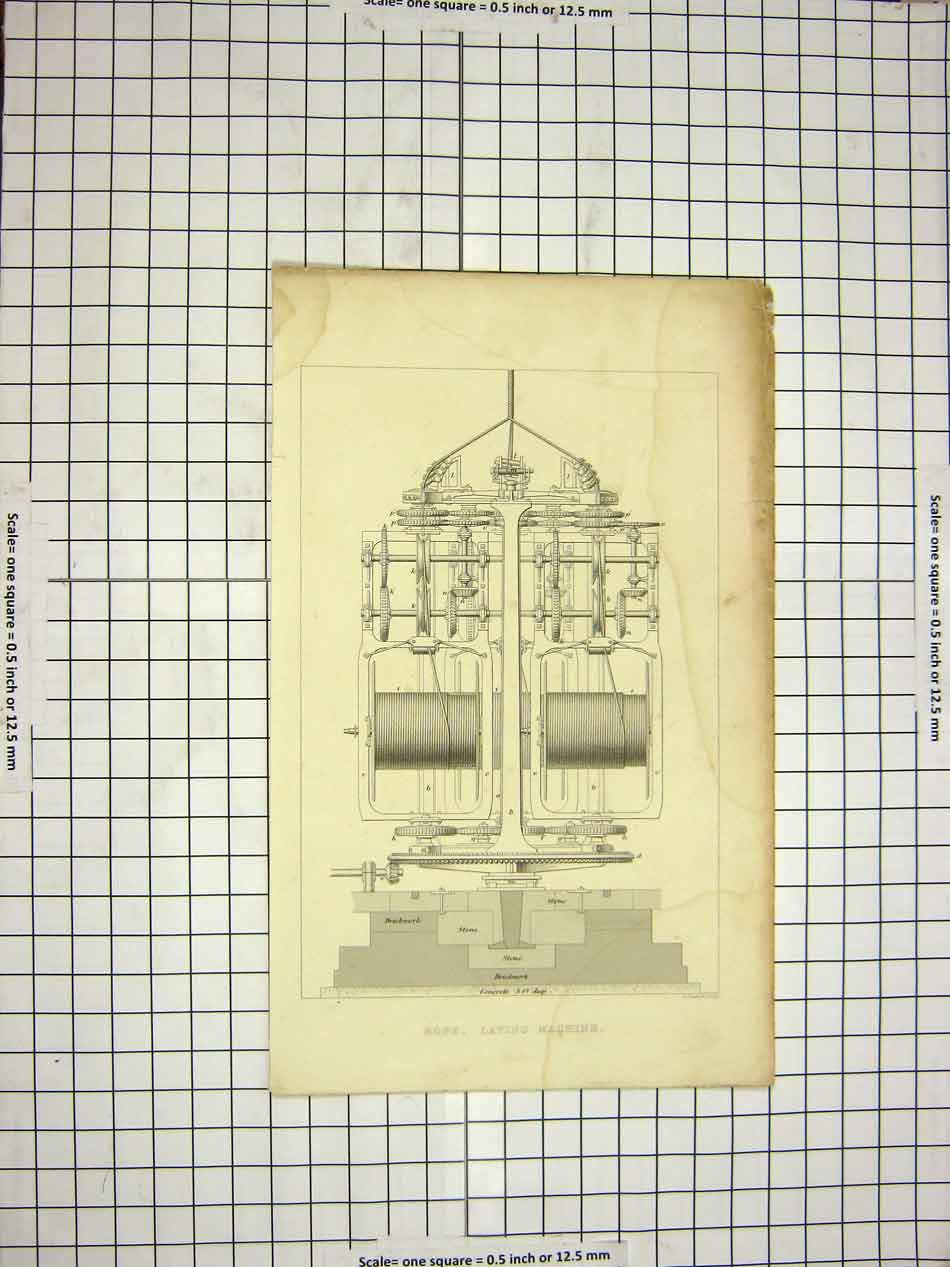 Original Old Antique Print C1800 Encyclopaedia Britannica Rope Laying Machine