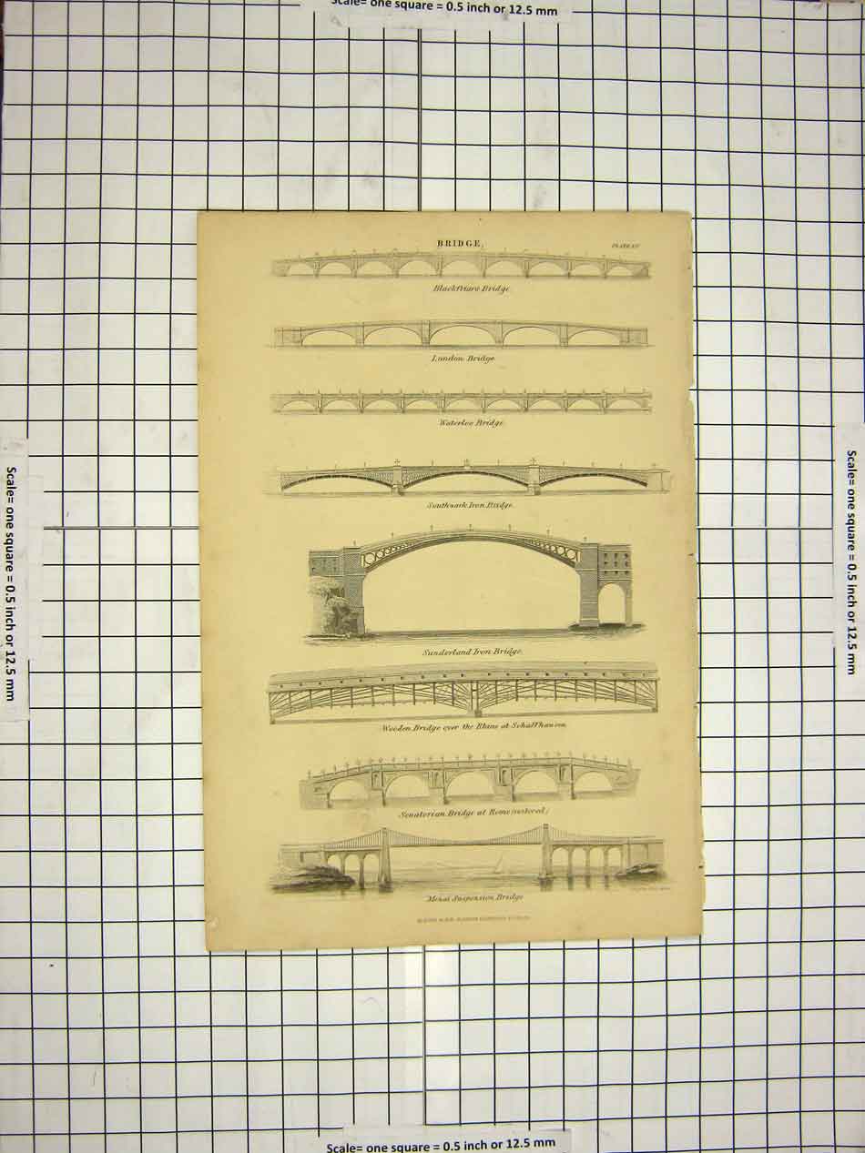 Old Antique Print C1800 Encyclopaedia Britannica Menai Suspension Bridge 19th
