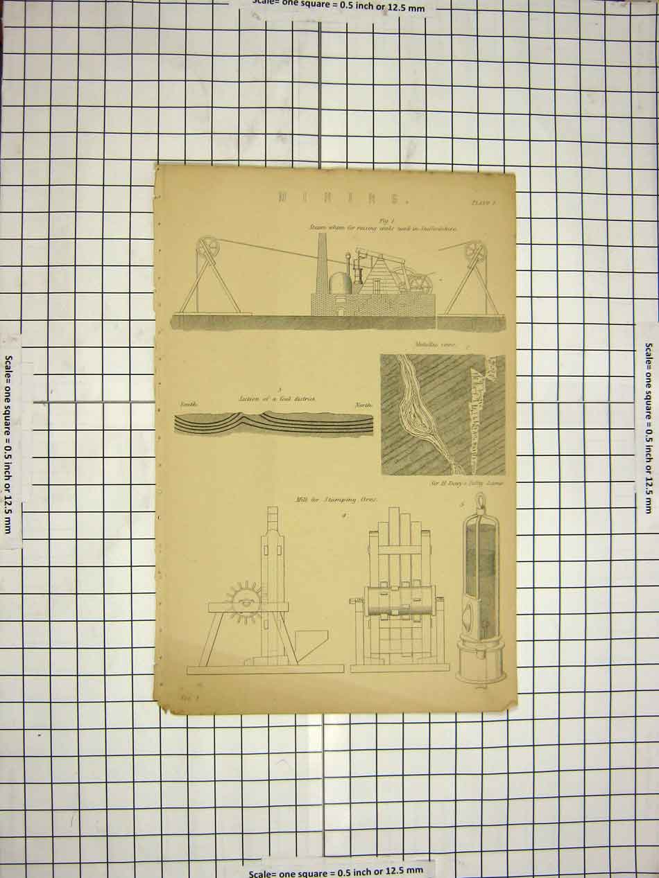 Original Old Antique Print C1800 Encyclopaedia Britannica Mining Mill Ores Davy
