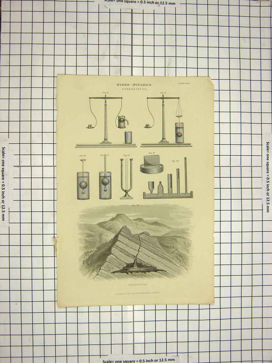 Original Old Antique Print C1800 Encyclopaedia Britannica Hydrostatics Volcano