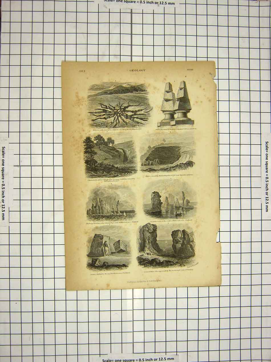 Original Old Antique Print C1800 Encyclopaedia Britannica Geology Granite Rocks