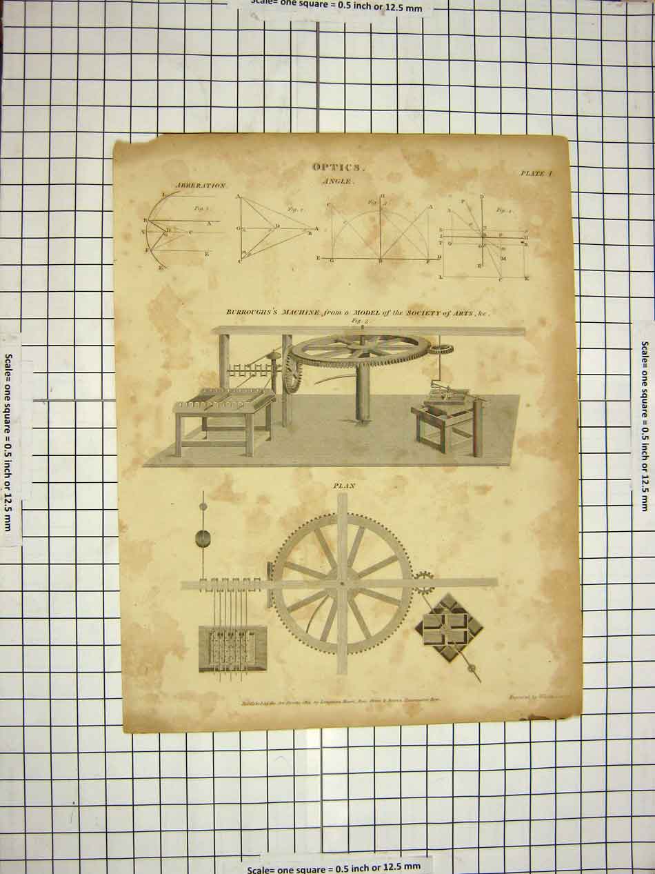 Old Antique Print 1811 Optics Burrough Machine Encyclopaedia Britannica 19th