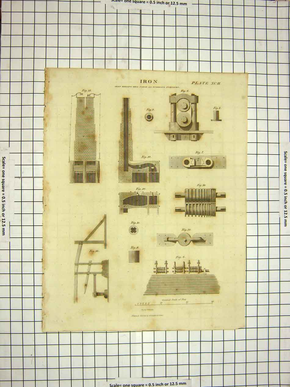 Old Antique Print 1820 Iron Mill Forge Furnaces Encyclopaedia Britannica 19th