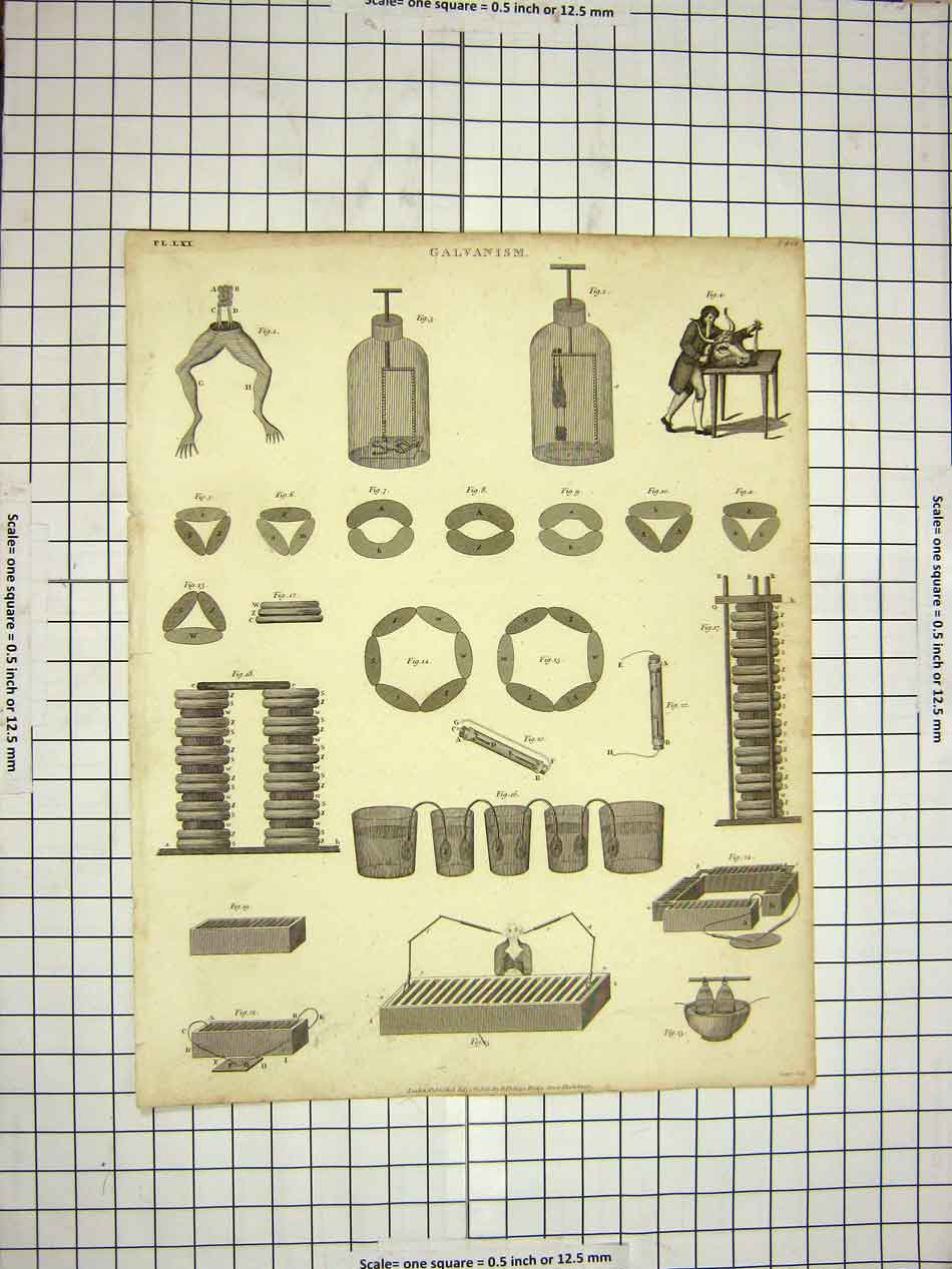 Original Old Antique Print C1800 Encyclopaedia Britannica Glavanism Instruments
