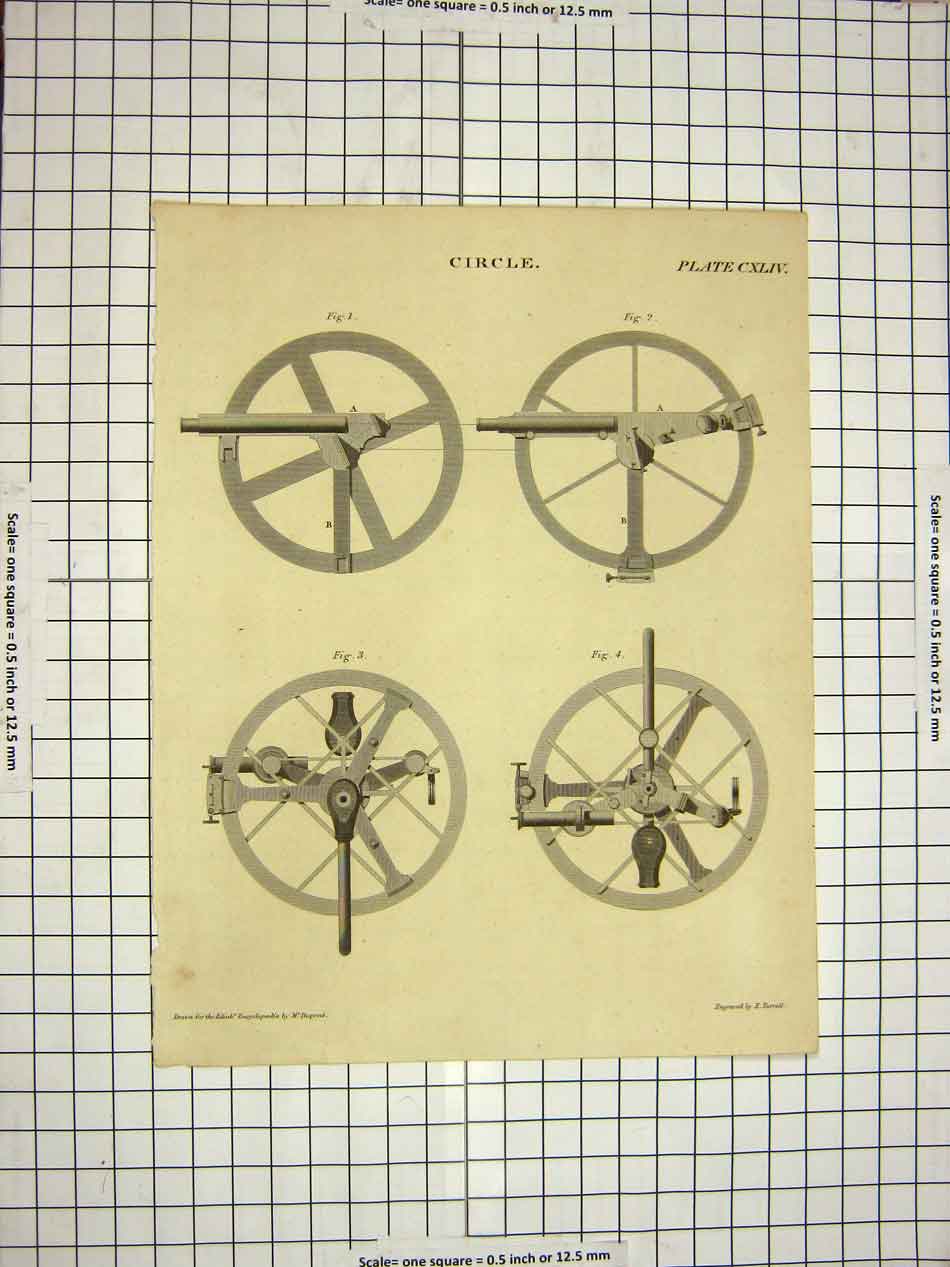 Old Antique Print C1800 Encyclopaedia Britannica Circle Shapes Instrument 19th