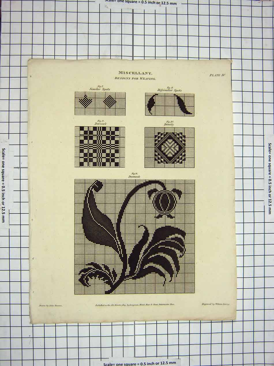 Original Old Antique Print 1809 Designs Weaving Encyclopaedia Britannica 19th