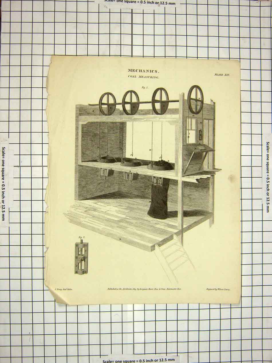 Old Antique Print 1809 Mechanics Coal Measuring Encyclopaedia Britannica 19th
