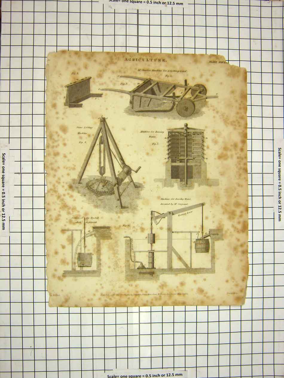 Original Old Antique Print 1815 Agriculture Machinery Encyclopaedia Britannica
