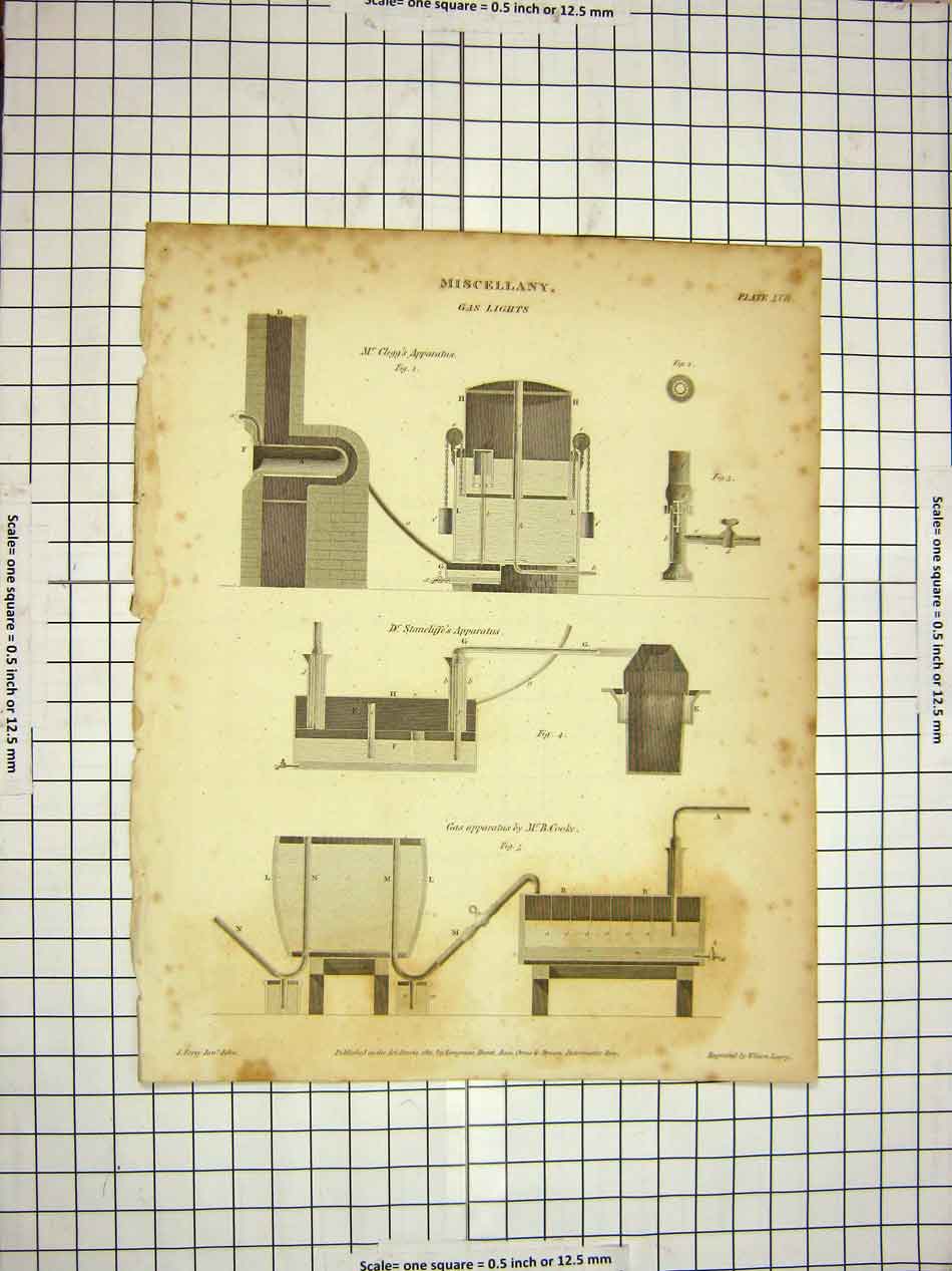 Original Old Antique Print 1811 Encyclopaedia Britannica Gas Lights Stancliffe