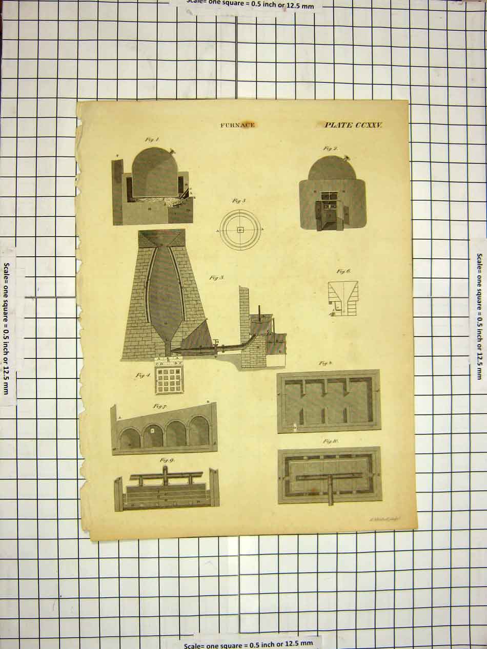Original Old Antique Print C1800 Encyclopaedia Britannica Furnace Machinery